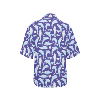 Dolphin Smile Print Pattern Women's Hawaiian Shirt