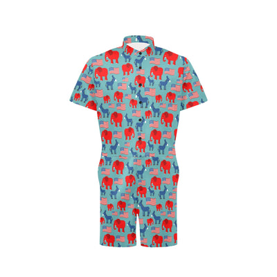 Donkey Red Elephant Pattern Print Design 03 Men's Romper