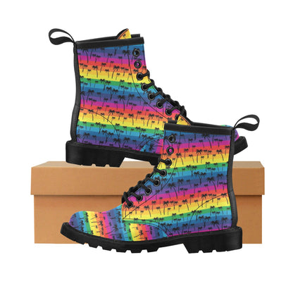 Palm Tree Rainbow Themed Print Women's Boots