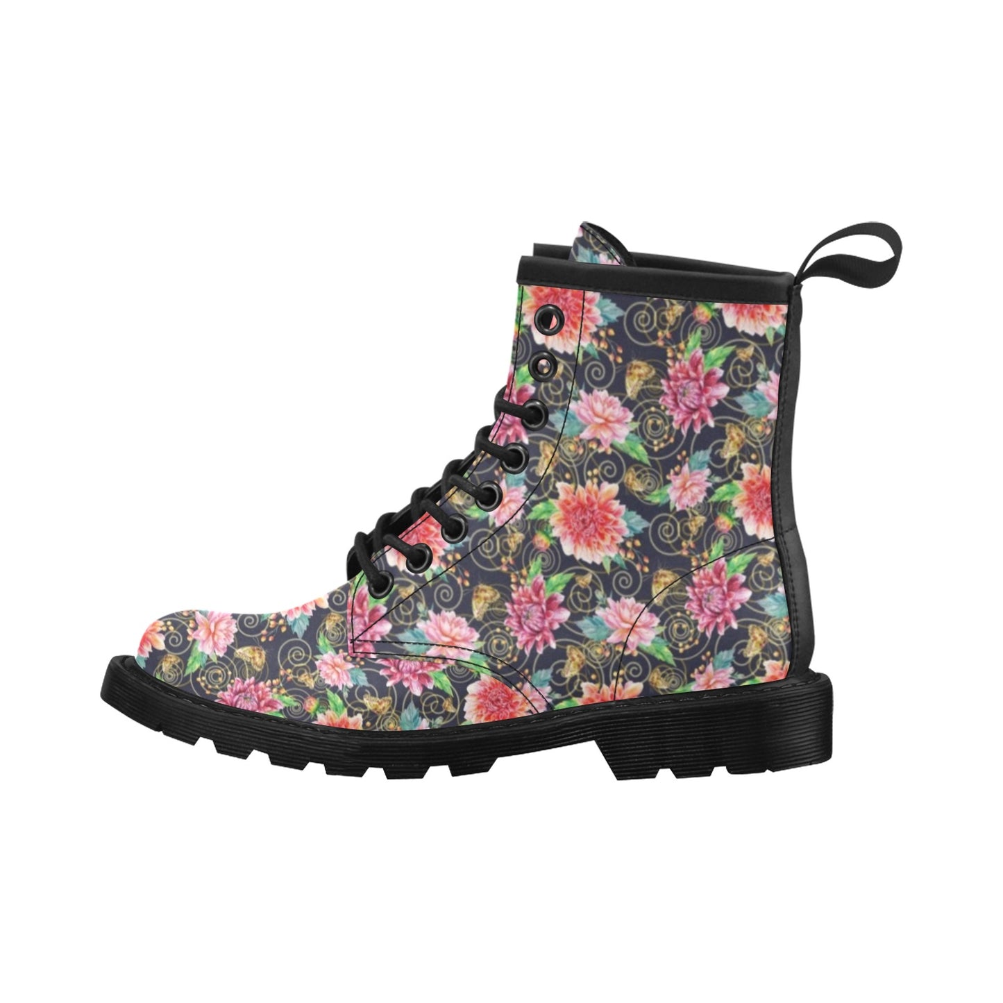 Dahlia Pattern Print Design DH02 Women's Boots