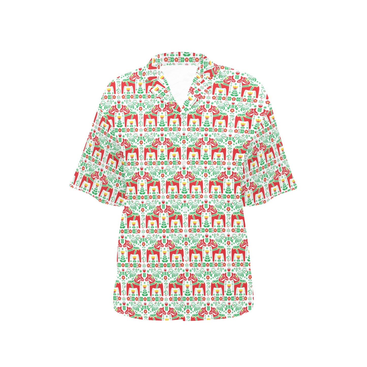 Swedish Dala Style Pattern Women's Hawaiian Shirt