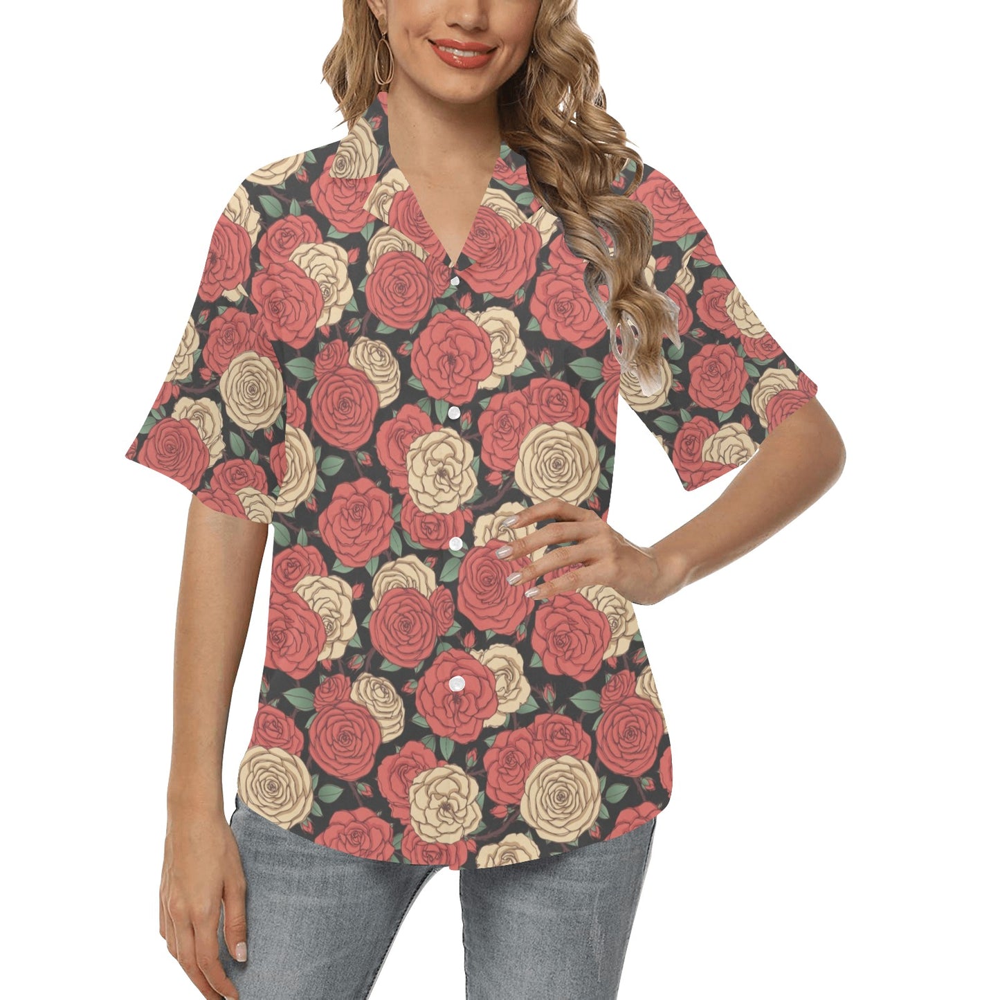 Camellia Pattern Print Design CM01 Women's Hawaiian Shirt