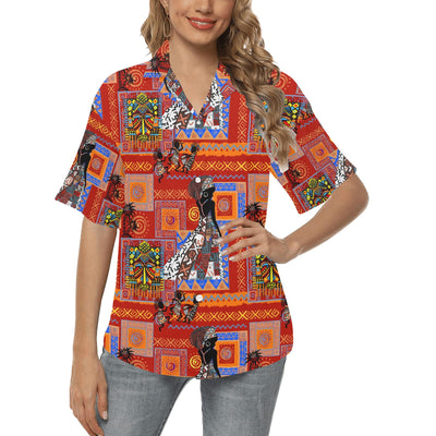 African Print Pattern Women's Hawaiian Shirt