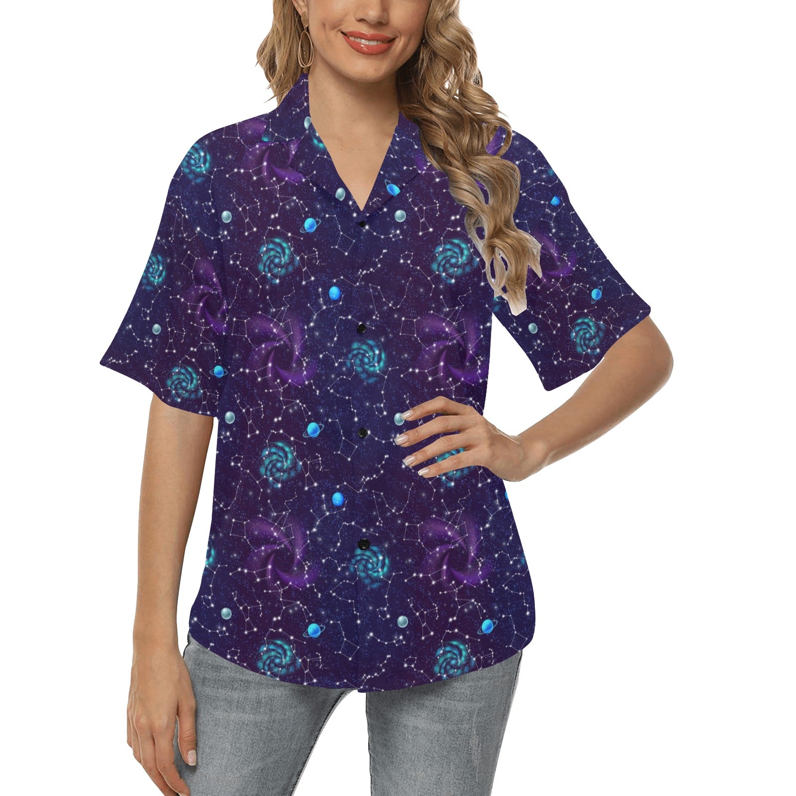 Zodiac Galaxy Design Print Women's Hawaiian Shirt