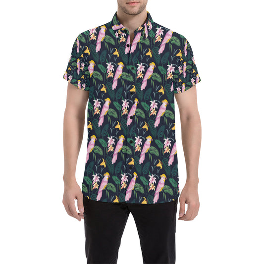 Cockatoo Pattern Print Design 03 Men's Short Sleeve Button Up Shirt