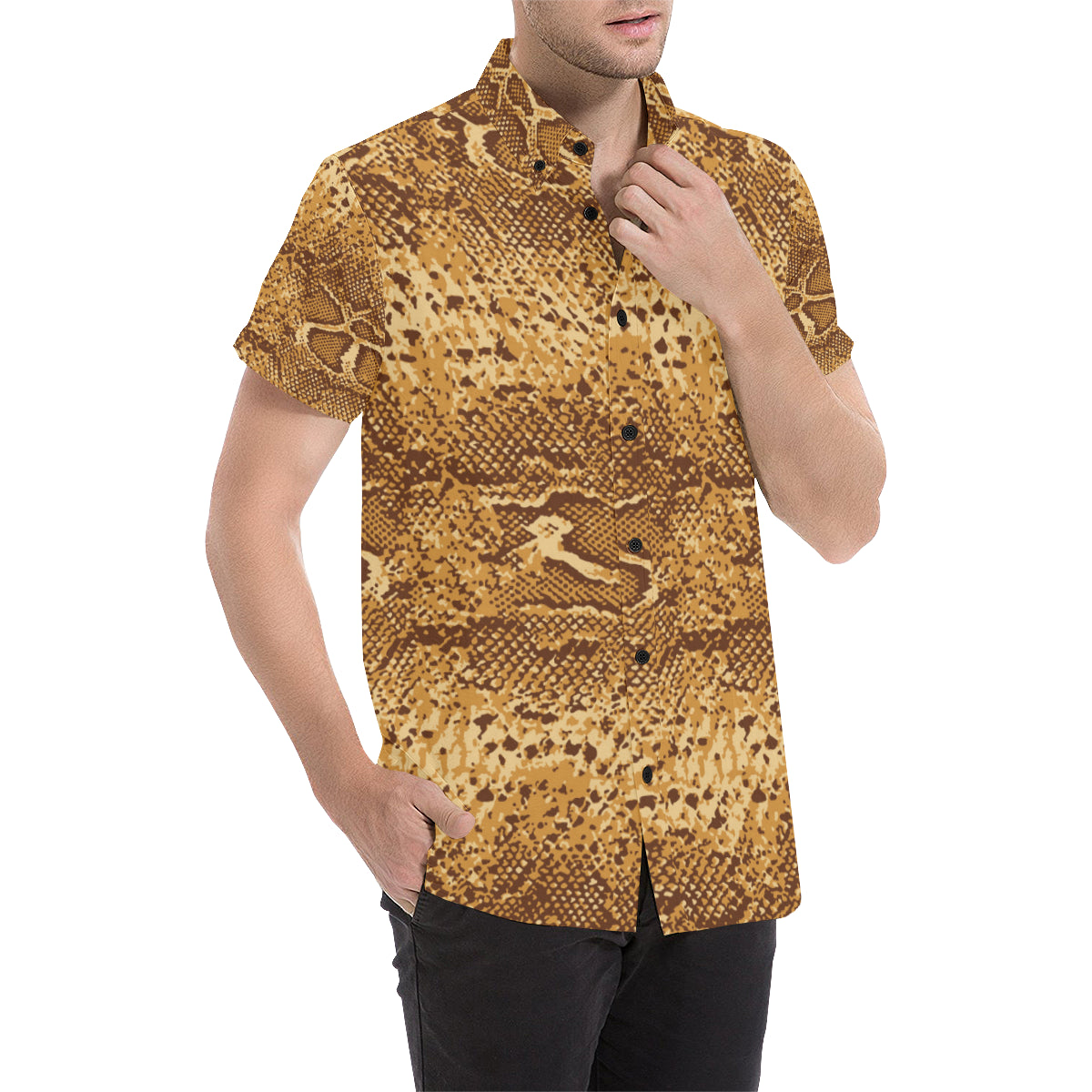 Python Brown Pattern Print Design A03 Men's Short Sleeve Button Up Shirt