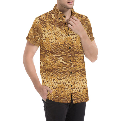 Python Brown Pattern Print Design A03 Men's Short Sleeve Button Up Shirt