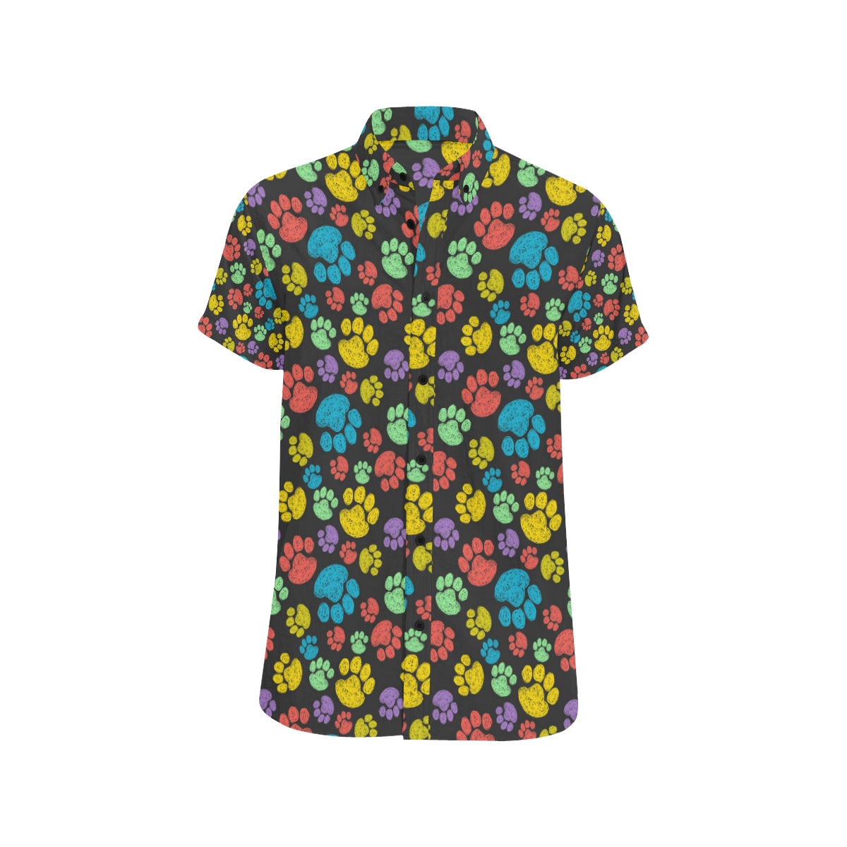 Paw Colorful Print Men's Short Sleeve Button Up Shirt