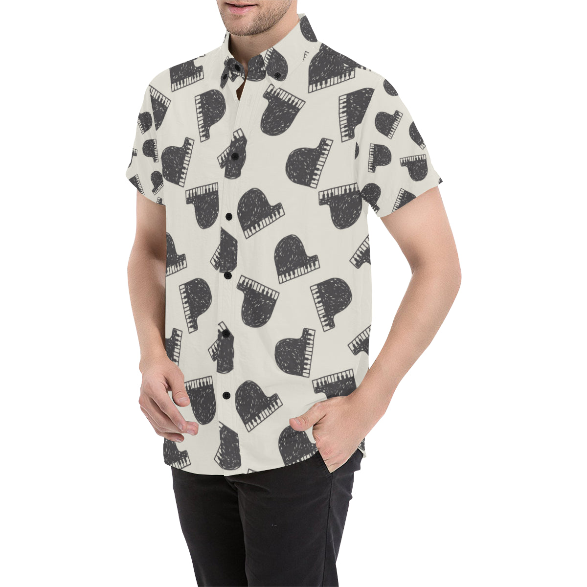 Piano Pattern Print Design 04 Men's Short Sleeve Button Up Shirt