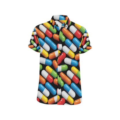 Pill Pattern Print Design A02 Men's Short Sleeve Button Up Shirt