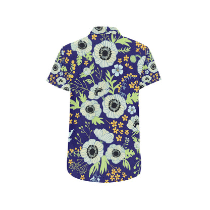 Anemone Pattern Print Design AM06 Men's Short Sleeve Button Up Shirt
