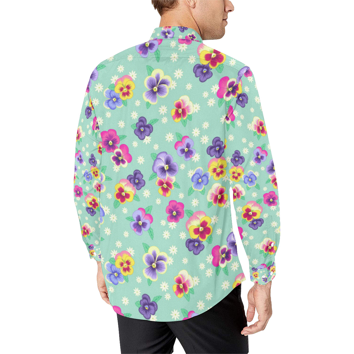 Pansy Pattern Print Design PS08 Men's Long Sleeve Shirt
