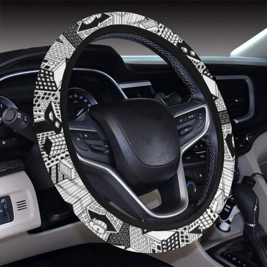 City  Pattern Print Design 02 Steering Wheel Cover with Elastic Edge
