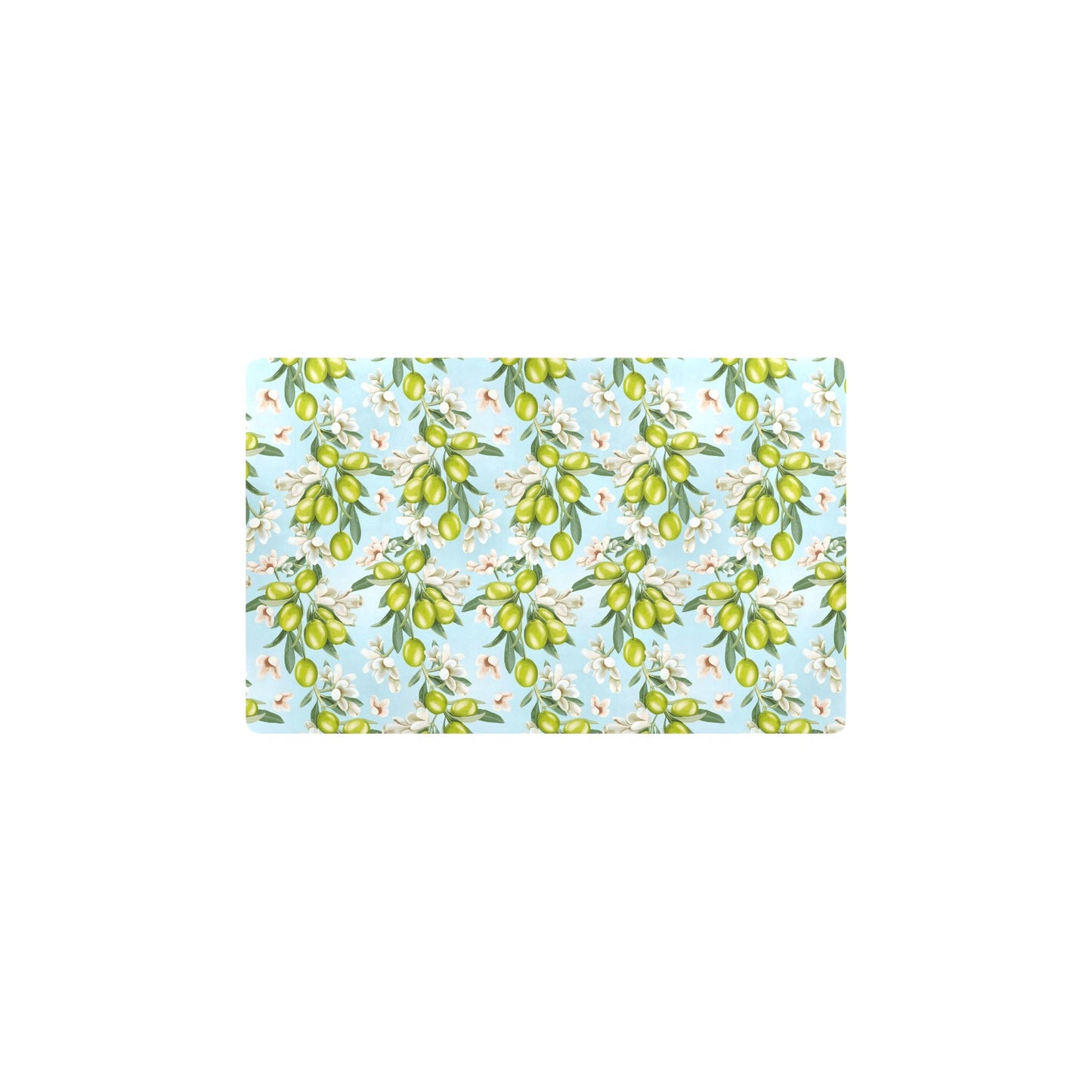 Elegant Olive Floral Print Kitchen Mat