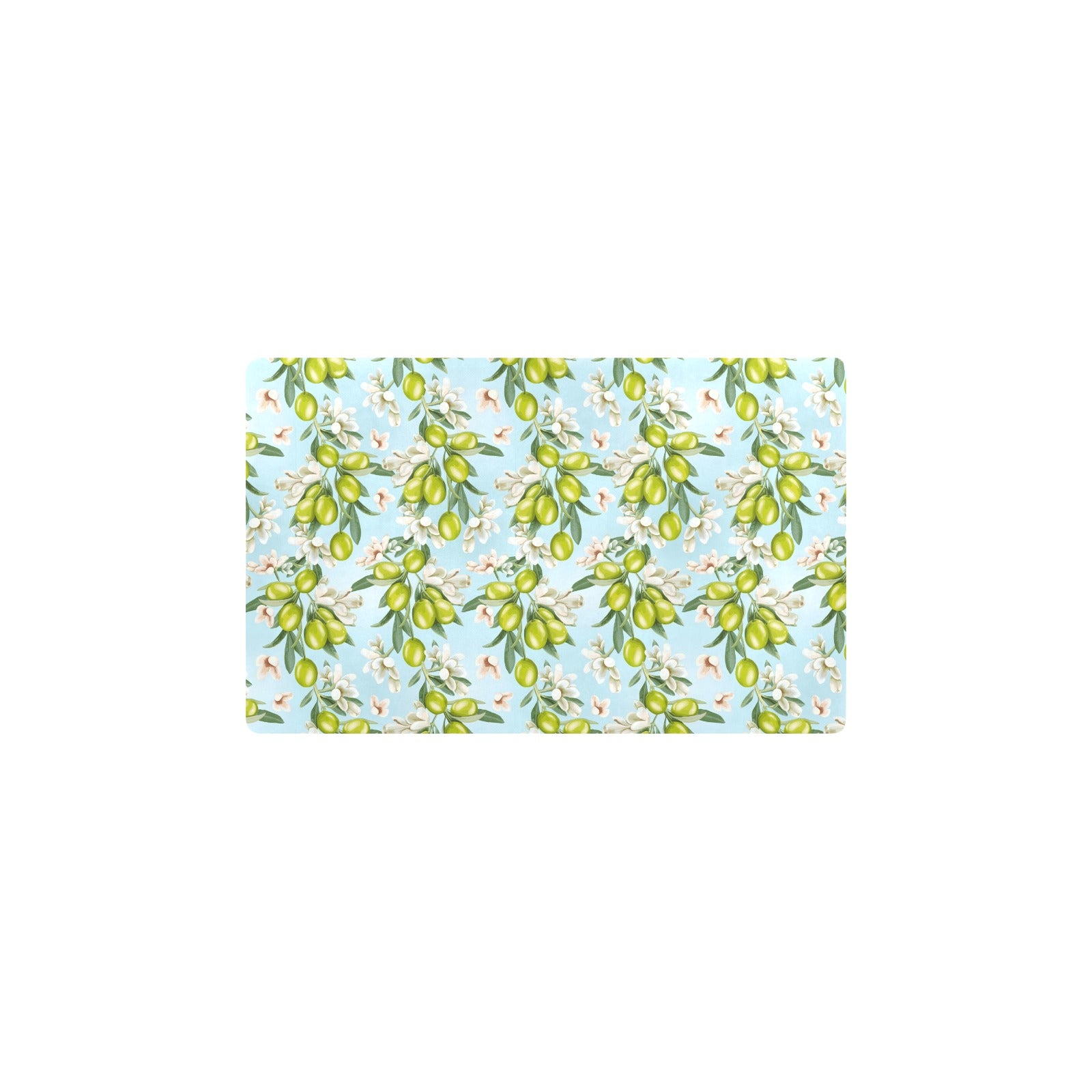 Elegant Olive Floral Print Kitchen Mat