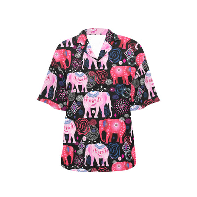 Pink Elephant Pattern Women's Hawaiian Shirt