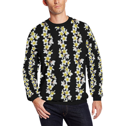 White Plumeria Pattern Print Design PM08 Men Long Sleeve Sweatshirt