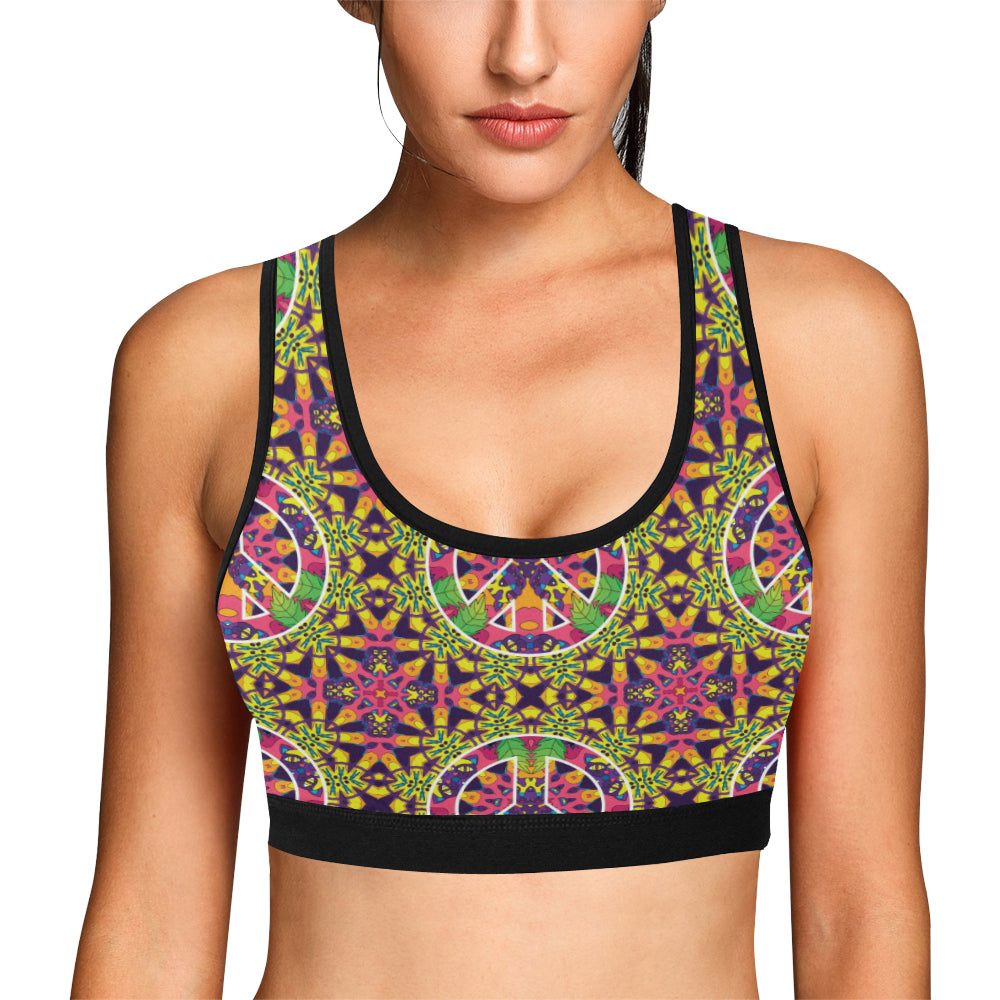 Peace Sign Pattern Print Design A04 Sports Bra