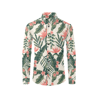 Tropical Flower Palm Leaves Men's Long Sleeve Shirt