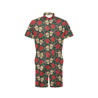 Sugar Skull Red Rose Print Design LKS301 Men's Romper