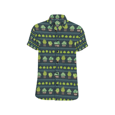 Cactus Pattern Print Design 07 Men's Short Sleeve Button Up Shirt