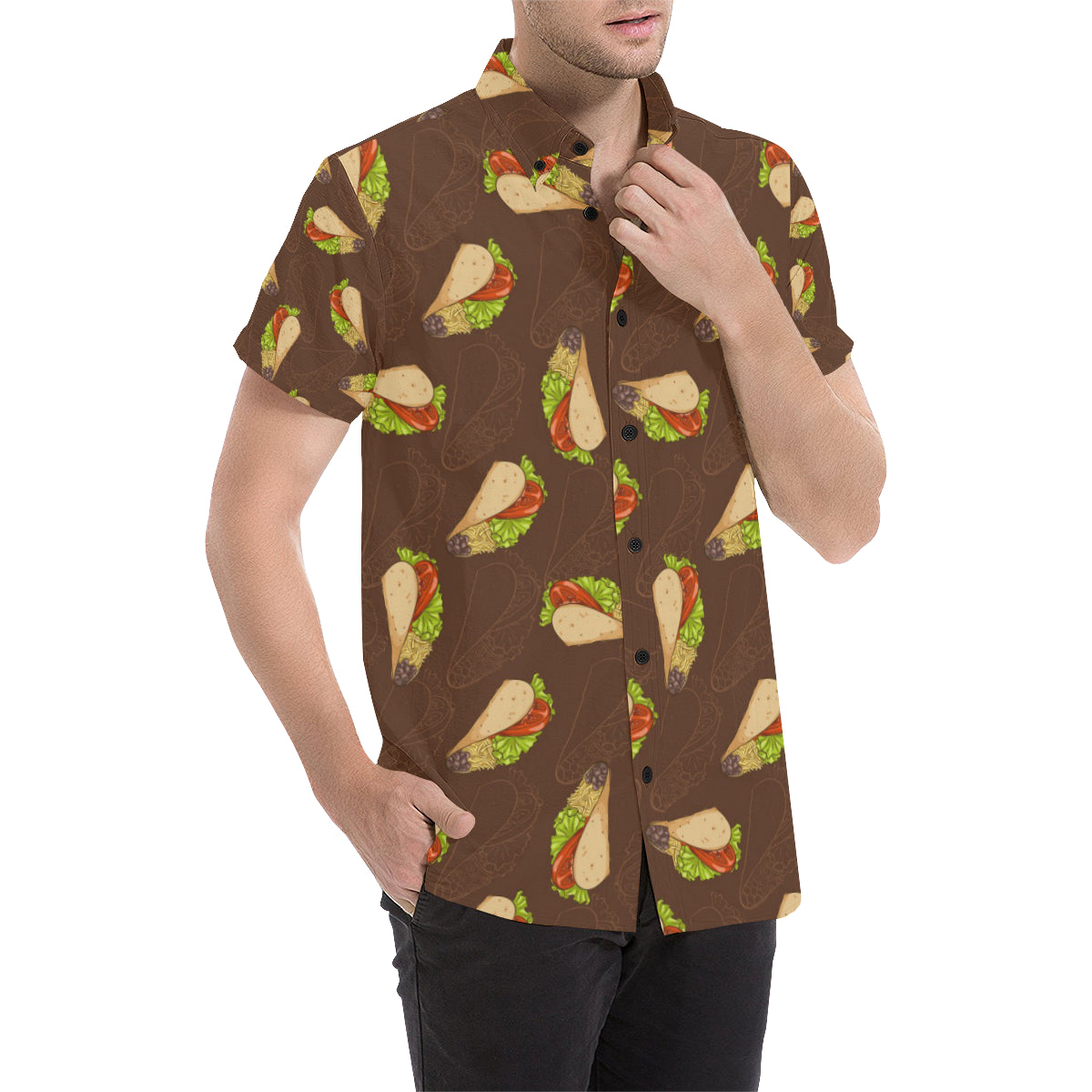 Taco Pattern Print Design TC08 Men's Short Sleeve Button Up Shirt