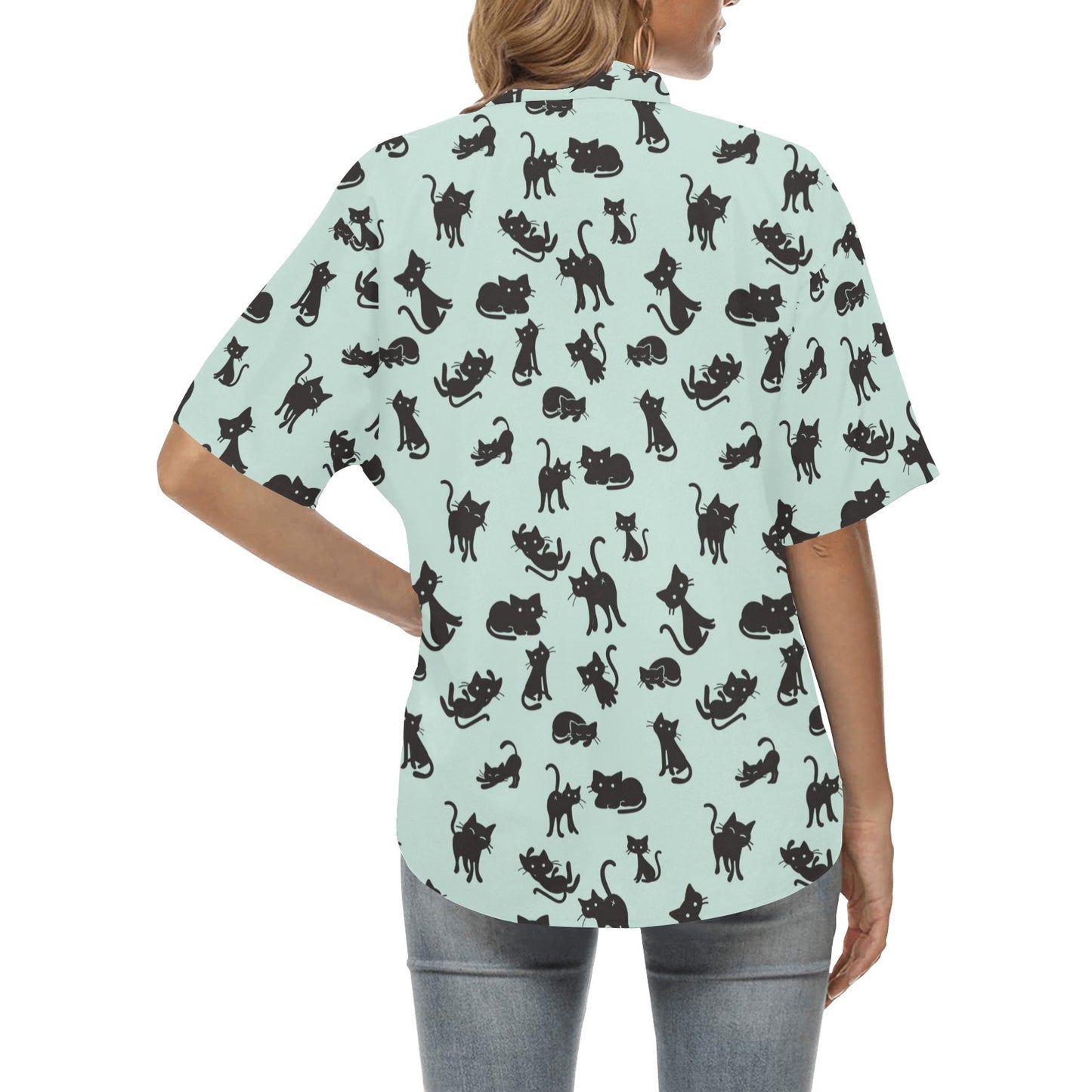 Black Cat Pattern Print Design 04 Women's Hawaiian Shirt