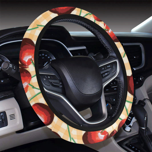 Cherry Orange Plaid Print Steering Wheel Cover with Elastic Edge