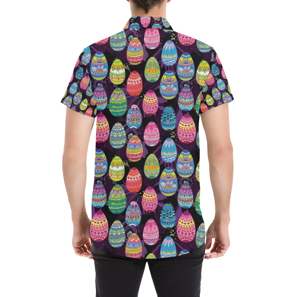 Easter Eggs Pattern Print Design RB08 Men's Short Sleeve Button Up Shirt