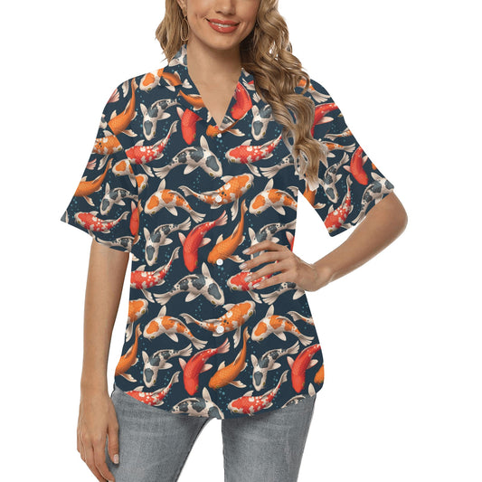 Koi Carp Cute Design Themed Print Women's Hawaiian Shirt