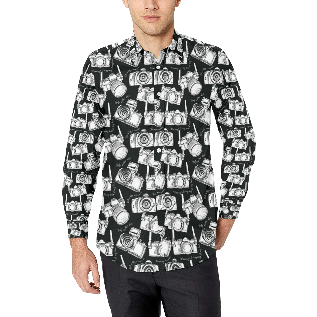 Camera Pattern Print Design 01 Men's Long Sleeve Shirt