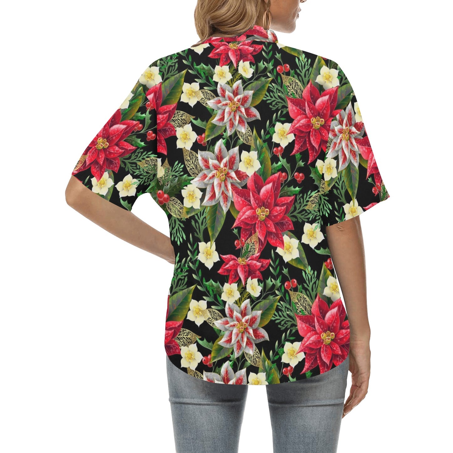 Poinsettia Pattern Print Design POT05 Women's Hawaiian Shirt