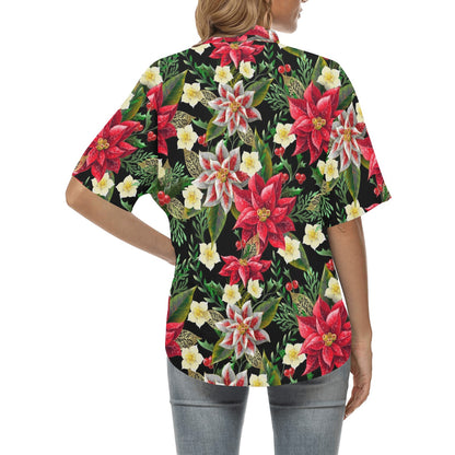 Poinsettia Pattern Print Design POT05 Women's Hawaiian Shirt