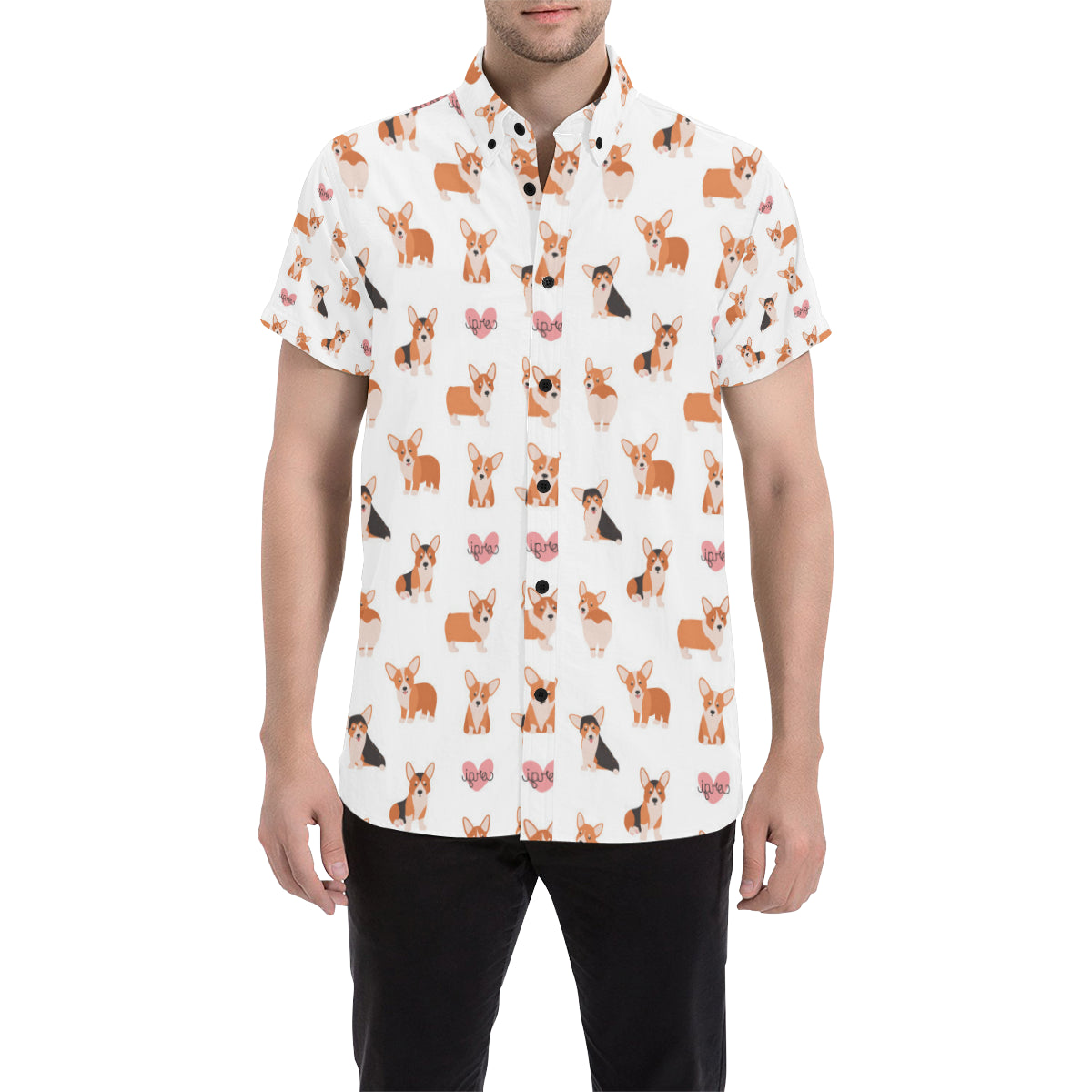 Cardigan Welsh Corgis Pattern Print Design 02 Men's Short Sleeve Button Up Shirt