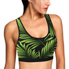 Green Neon Tropical Palm Leaves Sports Bra