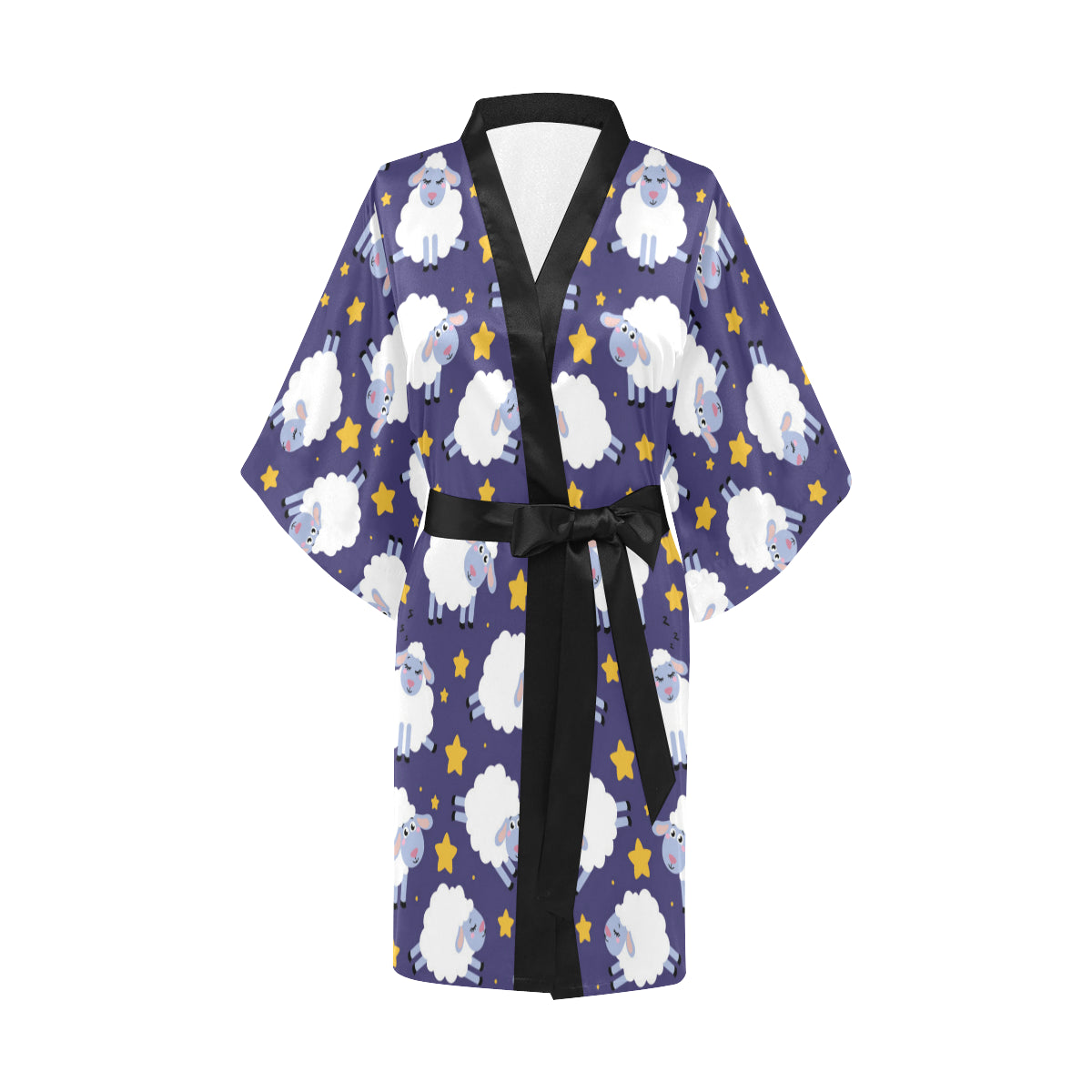 Sheep Pattern Print Design 03 Women's Short Kimono