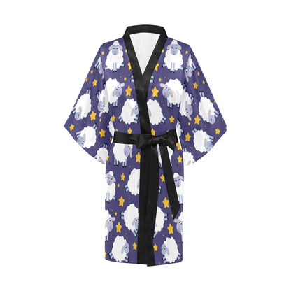 Sheep Pattern Print Design 03 Women's Short Kimono
