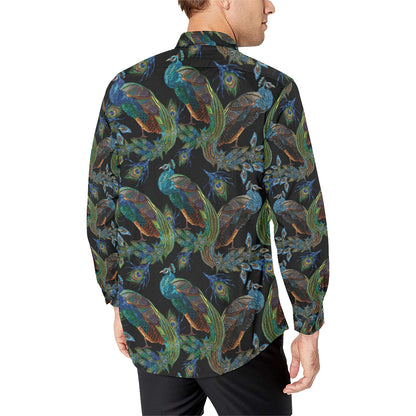 Peacock Pattern Print Design A04 Men's Long Sleeve Shirt