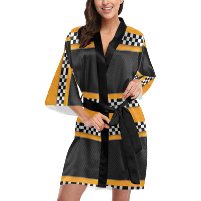 Checkered Pattern Print Design 01 Women's Short Kimono