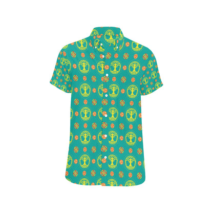Celtic Tree of Life Print Pattern Men's Short Sleeve Button Up Shirt