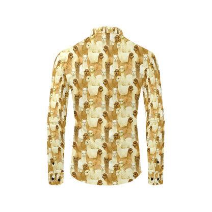 Alpaca Watercolor Design Themed Print Men's Long Sleeve Shirt