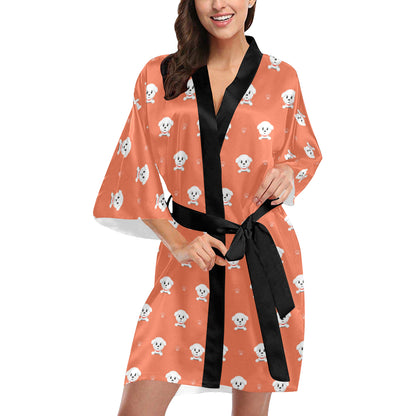 Bichons Frise Pattern Print Design 02 Women's Short Kimono