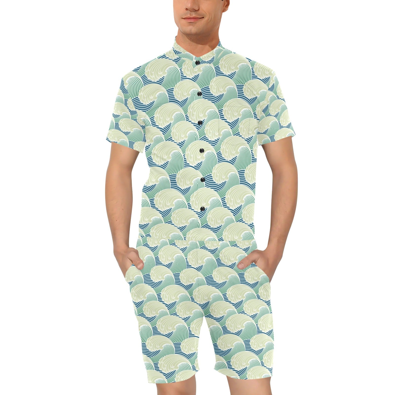 Wave Japan Style Print Design LKS302 Men's Romper