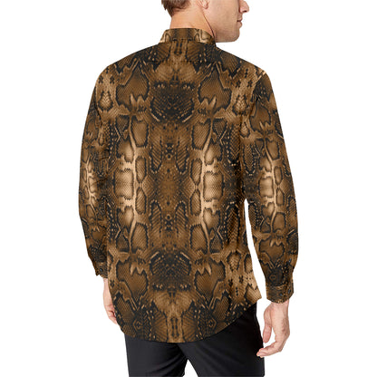 Snake Skin Brown Print Men's Long Sleeve Shirt