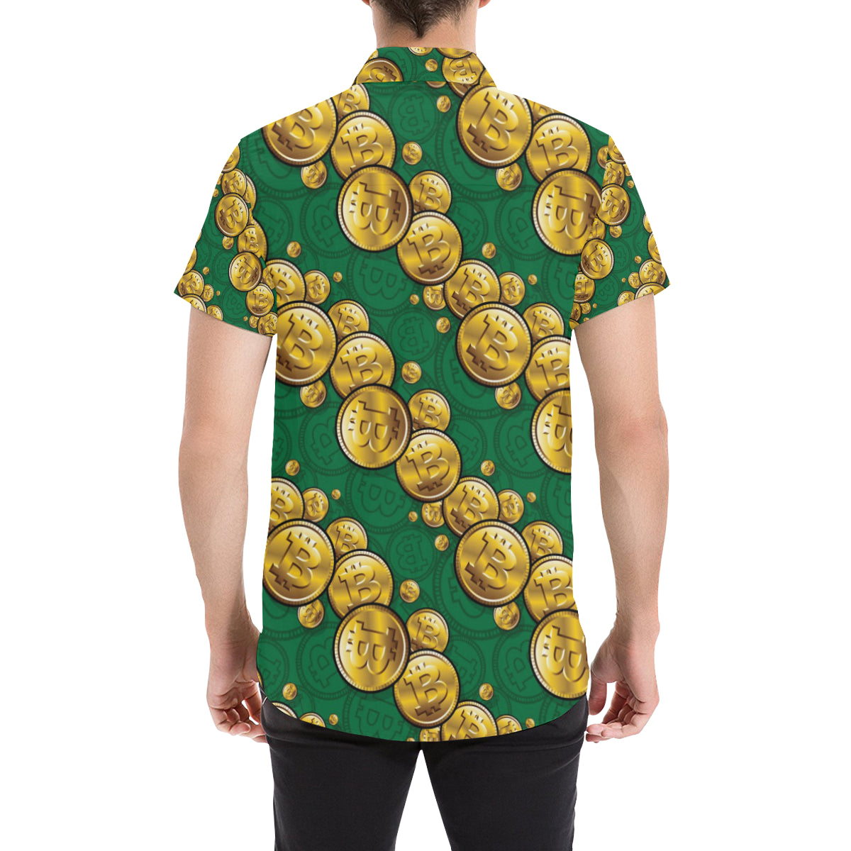Bitcoin Pattern Print Design DO02 Men's Short Sleeve Button Up Shirt