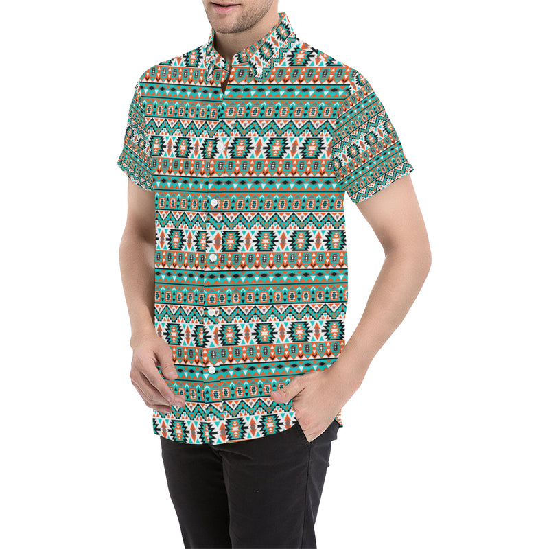 Indian Navajo Ethnic Themed Design Print Men's Short Sleeve Button Up Shirt