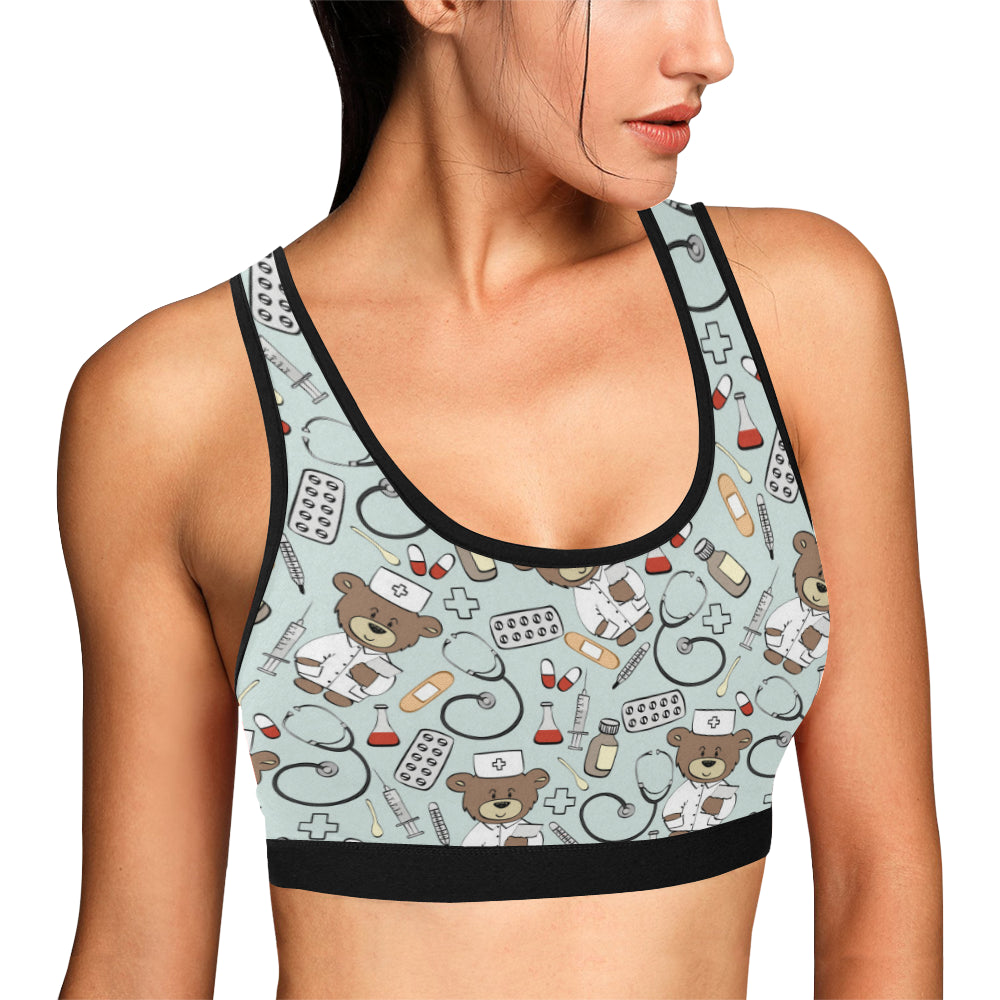 Nurse Bear Pattern Print Design A01 Sports Bra