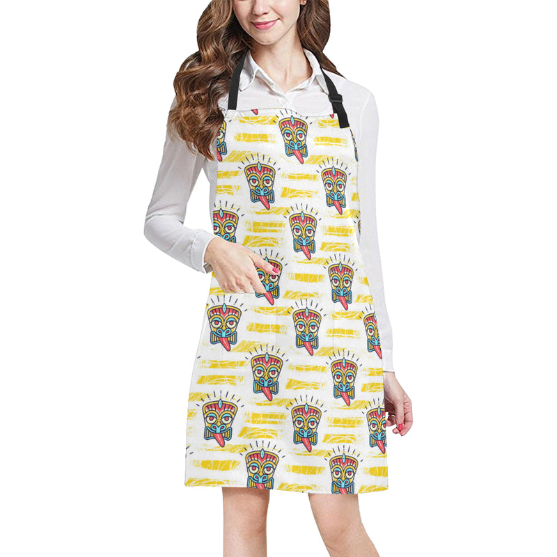 Tiki Smile Mask Print Pattern Apron with Pocket