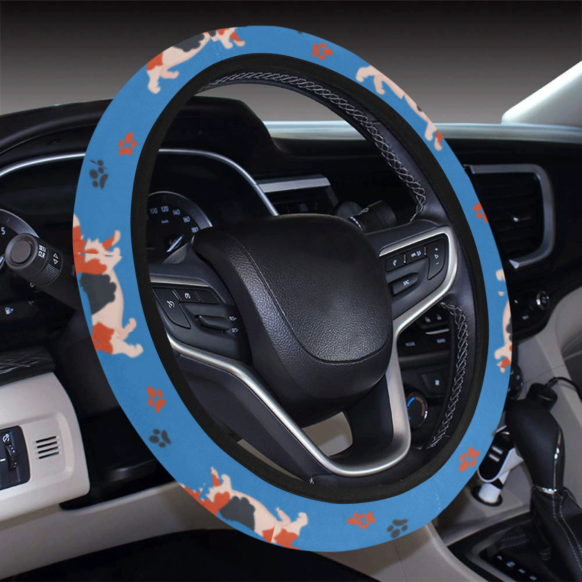 Basset Hound Pattern Print Design 02 Steering Wheel Cover with Elastic Edge
