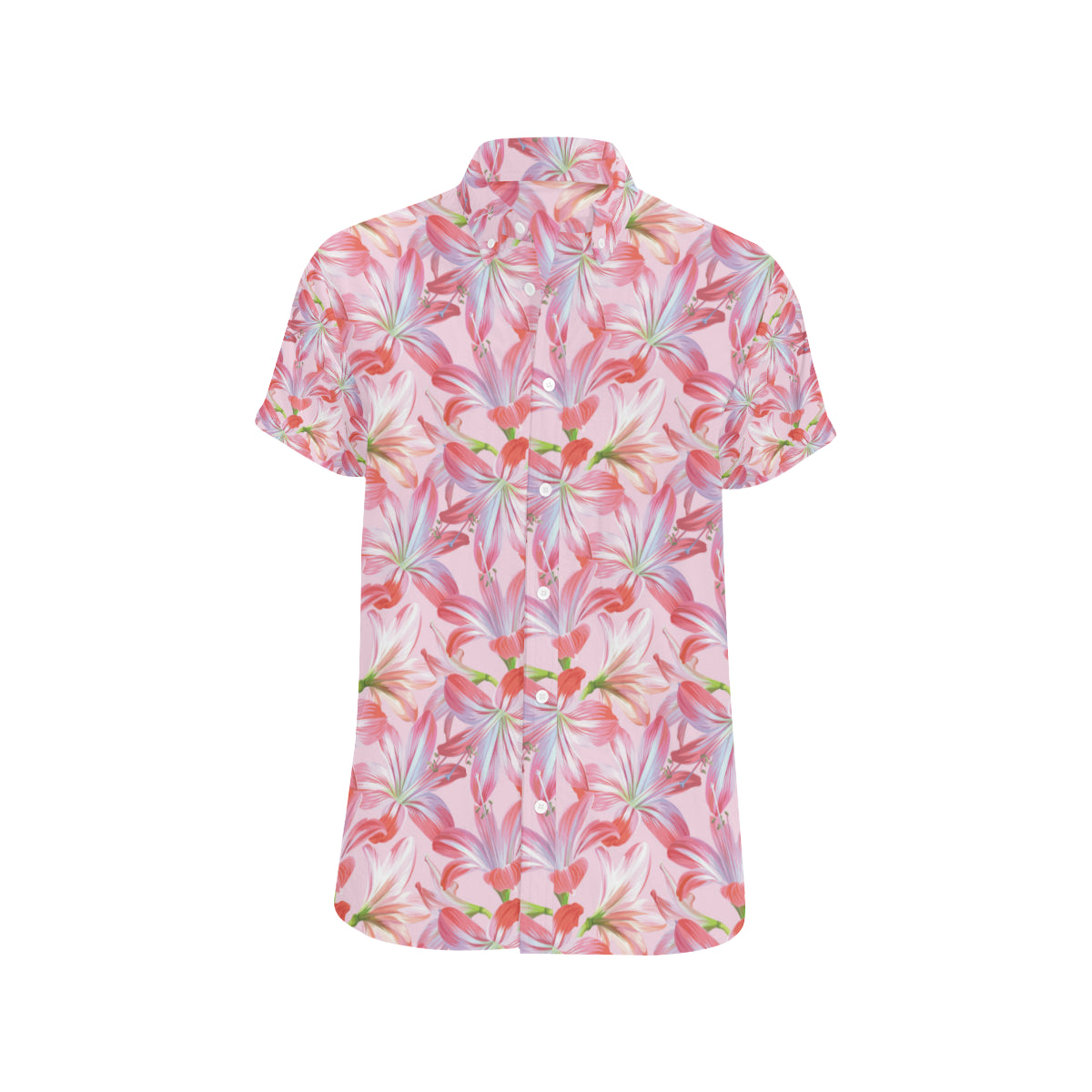 Amaryllis Pattern Print Design 02 Men's Short Sleeve Button Up Shirt